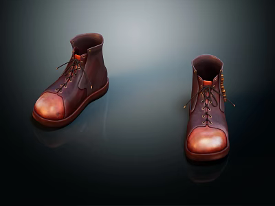 Classic Brown Leather Boots Featuring Lace Up Design And Shiny Toe For Daily Wear 3d model