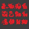 Traditional Chinese Zodiac Red Paper Cut Artwork With Twelve Animal Figures
