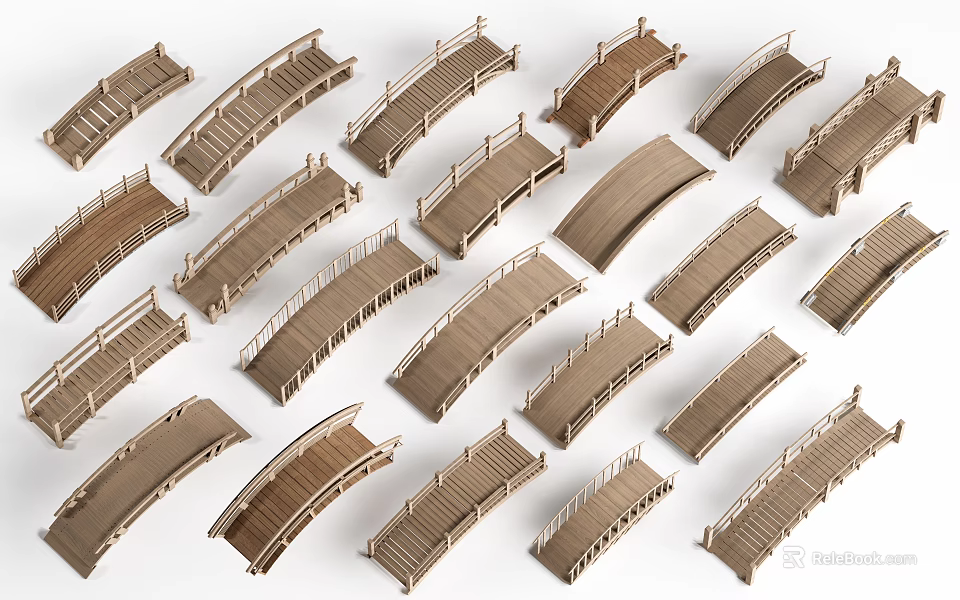 Various Architectural Wooden Landscape Bridges Designs With Different Shapes And Structures 3d model 