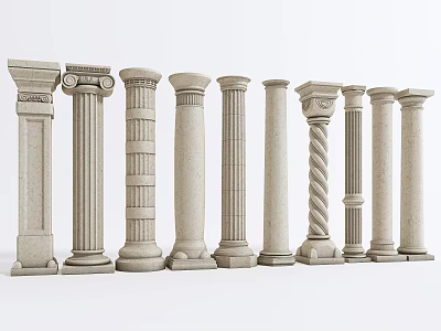 Various Styles Of Classical Roman Columns Arranged In A Row For 3d model