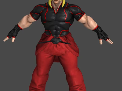 Muscular Fighting Character With Black Top Red Pants And Yellow Accents 3d model