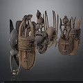 Traditional Handcrafted Wooden Sculpture Carvings With Tribal Masks And Geometric Designs