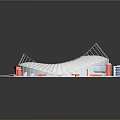 Large Circular Playground Equipment Structure With Red Seats Green Area Orange Track And White Roof