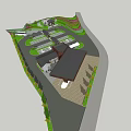 Building Exterior Wall Design Featuring Glass Curtain Brown Canopy Trees And Vehicles