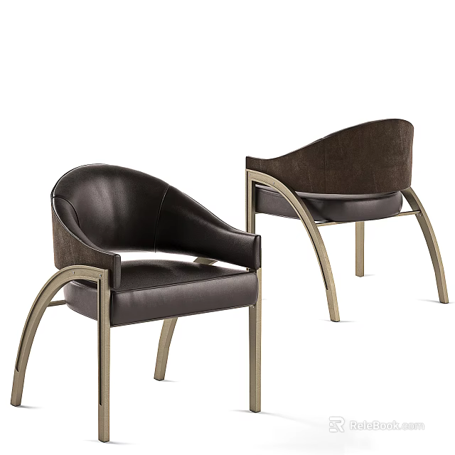 Elegant Modern Leather Armchair With Curved Metal Legs And Comfortable Design 3d model 