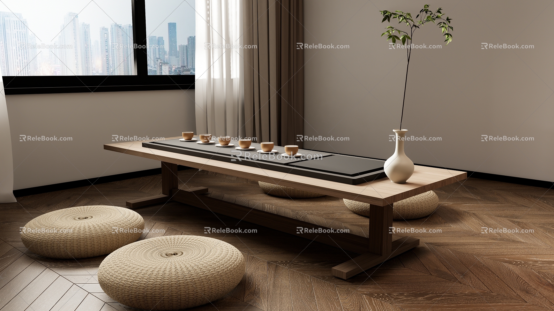 New Chinese Tea Table and Chair Combination Tea Table Water Table 3d model