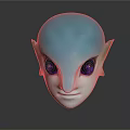 Game And Movie Character With Teal Colored Head And Purple Alien Eyes
