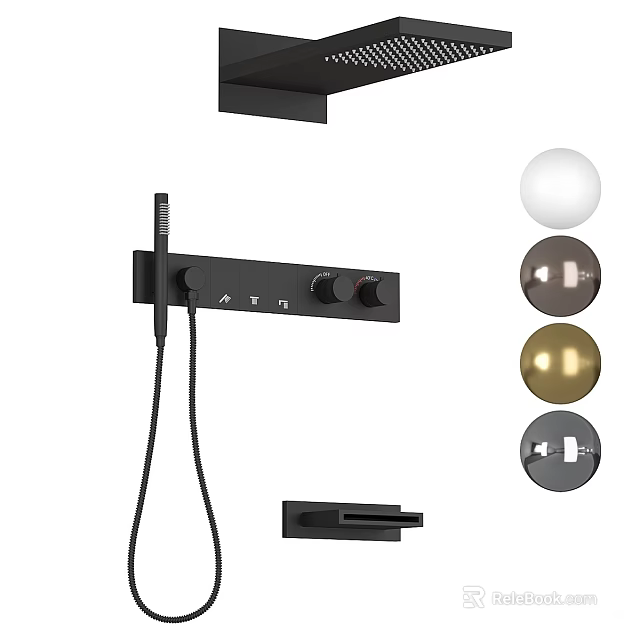 Black Shower Faucet with Dual Knobs Handheld Hose and White Brown Gold Gray Finishes 3d model 