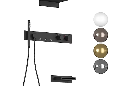 Black Shower Faucet with Dual Knobs Handheld Hose and White Brown Gold Gray Finishes 3d model