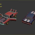 Red And Blue Classic Cars With Open Doors Hood And White Stripes