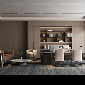 Modern Office Interior With Wooden Walls Bookshelf Sofa Desk And Chairs