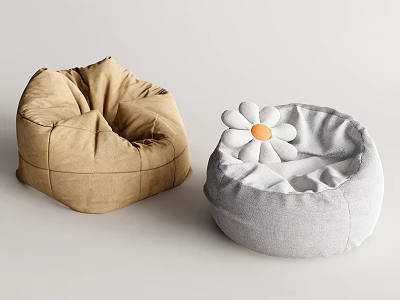 Brown And Gray Bean Bag Chairs With Cozy Design And White Flower Orange Center 3d model