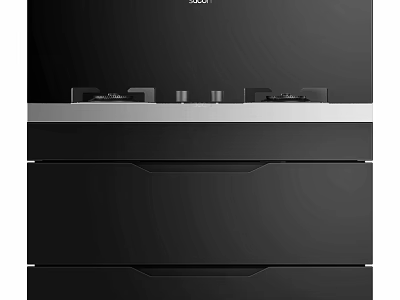 Black Integrated Kitchen Appliance With Hob Burners And Storage Drawers 3d model