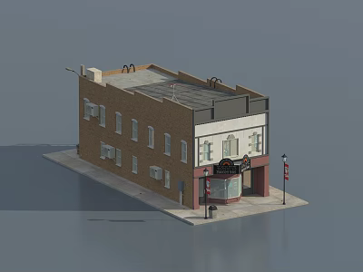 Two Story Commercial Building With Brick Exterior And Storefront Signage 3d model