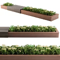 Decorative Garden Planter Boxes with Lush Green Plants and White Flowers Along Wooden Path