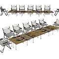 Folding Outdoor Chairs with Metal Frame White Seats and Wooden Table for Outdoor Dining
