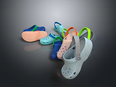 Colorful Clogs In Blue Green Orange Pink And Gray For Daily Living Use 3d model