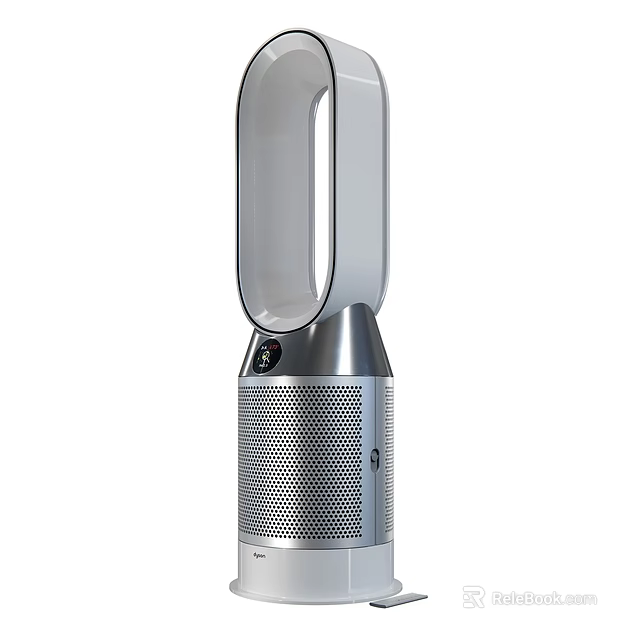 Intelligent Bladeless Fan With Sleek Silver Body Mesh Bottom And Curved Top Design 3d model 