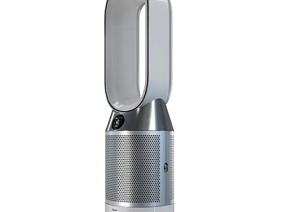 Intelligent Bladeless Fan With Sleek Silver Body Mesh Bottom And Curved Top Design 3d model