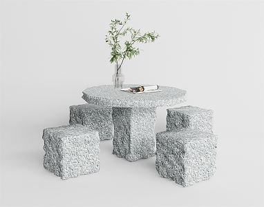 Modern outdoor table and chair stone table and chair combination 3d model