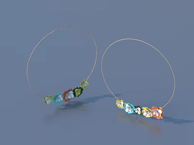 Stylish Golden Hoop Earrings With Colorful Gemstones And Fashionable Design For Daily Use 3d model