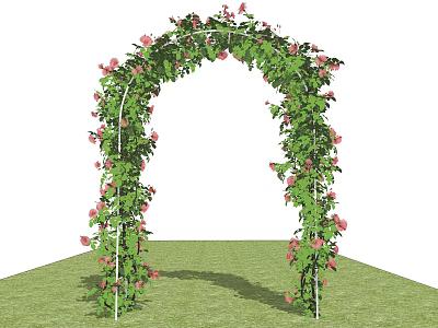 Decorative Garden Archway Adorned With Climbing Vines And Pink Flowers On Green Grass 3d model