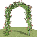 Decorative Garden Archway Adorned With Climbing Vines And Pink Flowers On Green Grass