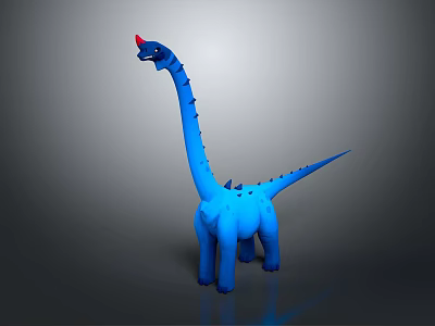 Blue Dinosaur Toy Figure With Long Neck Red Head And Back Spikes 3d model
