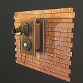 Vintage Old Fashioned Telephone With Classic Dial Mounted On Red Brick Wall