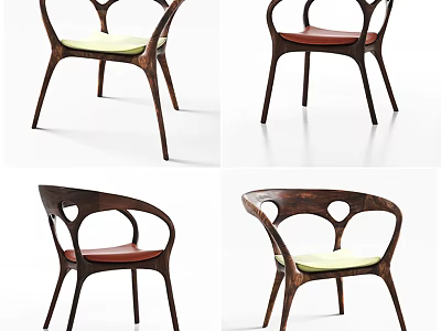 Modern Leisure Chair With Wooden Frame Curved Backrest Ergonomic Armrest And Padded Seat 3d model