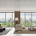 Modern Living Dining Room Interior With White Sofas And Wooden Walls