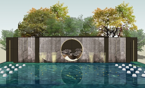 New Chinese Style Landscape Wall Community Landscape Wall Waterscape 3d model