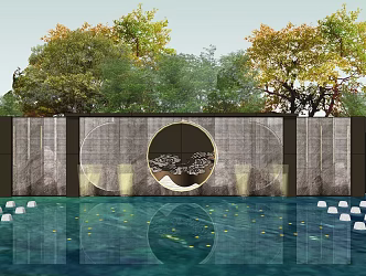 New Chinese Style Landscape Wall Community Landscape Wall Waterscape 3d model