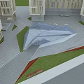 Modern Contemporary Architectural Complex Featuring Glass Triangular Structure And Open Plaza 3d model