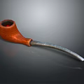 Handcrafted Wooden Tobacco Pipe With Curved Silver Stem And Brown Finish