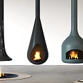 Modern Hanging Fireplaces With Different Shapes And Flames In Indoor Space