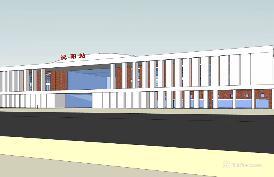 Modern Public Station Exterior Architectural Design With Glass Windows And Facade Structure 3d model 