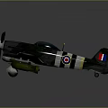 Vintage Fighter Aircraft Green Black White Striped Paint Round Wing Insignia Propeller And Cockpit