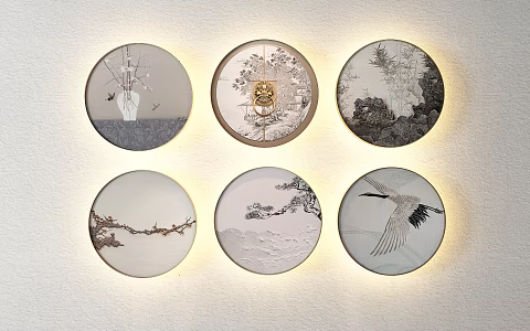 New Chinese Round Frame Painting Wall Decoration 3d model
