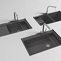 Set of Three Modern Black Kitchen Sinks with Faucet and Drainer Rack Design