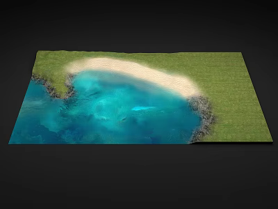 Grass Field With White Sandy Beach And Clear Blue Water Scenery 3d model
