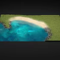 Grass Field With White Sandy Beach And Clear Blue Water Scenery