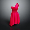 Stylish Red One Shoulder Dress With Embellished Waist And Asymmetric Hem