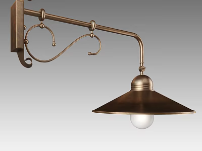 Vintage Brass Wall Lamp With Curved Metal Arm And Conical Shade For Interior Decor 3d model
