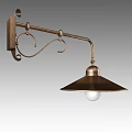 Vintage Brass Wall Lamp With Curved Metal Arm And Conical Shade For Interior Decor