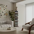 Modern Living Room Interior With White Sofa Round Coffee Table Chandelier And Decorative Painting