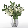 Transparent Vase With White Flowers And Green Leaves Fresh Floral Arrangement