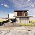 Modern Two Story Detached Villa With Concrete Exterior And Wooden Fence