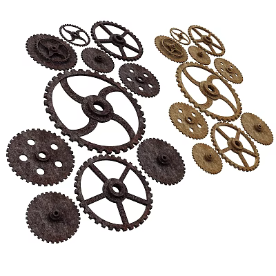 Vintage Industrial Style Decorative Gear Ornament Set With Assorted Sizes And Colors 3d model