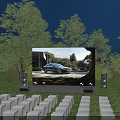 Night Garden Landscape with Grass Lawn Tent Display Cars Lighting and Mercedes Benz Signage